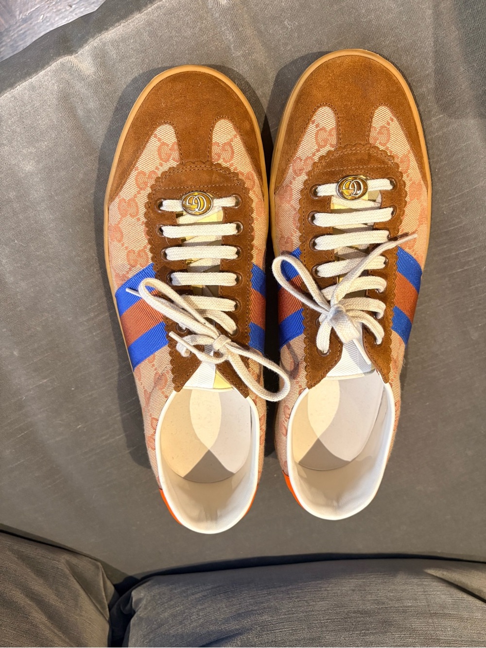 Gucci Brown Suede & Blue Stripe GG Canvas Men's Sneakers